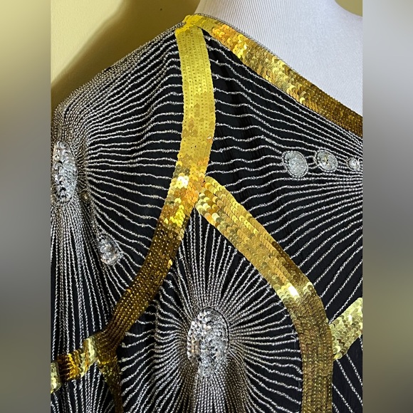 Vtg Disco Beaded Sequin Rhinestone Size Small Elegant Evening Gatsby 100% Silk - Picture 8 of 16